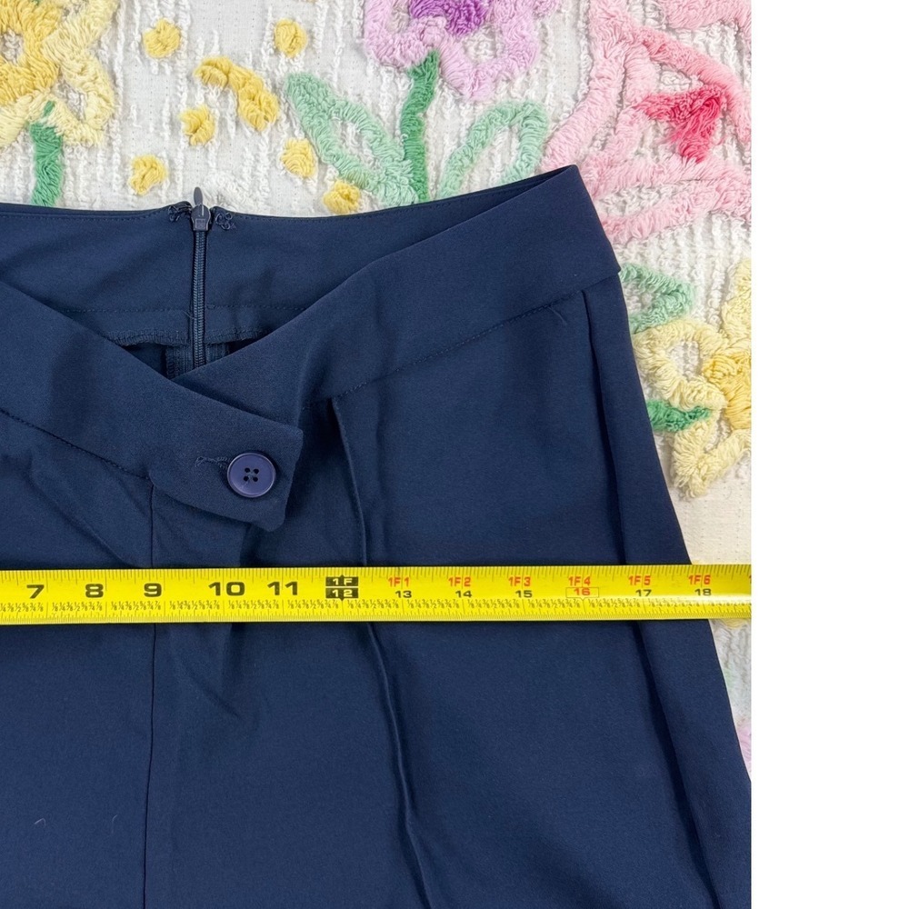 SHEIN Wide Leg Pants Navy Blue High Waisted Button Detail Pleated Culottes L - Picture 4 of 8